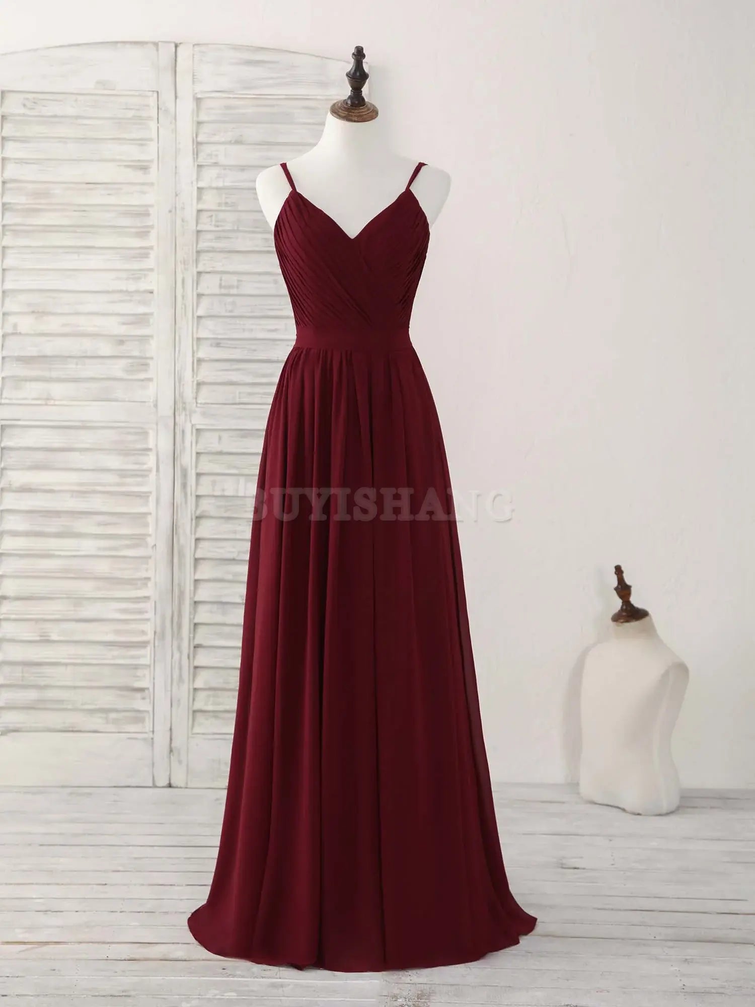 Buyishang Simple Burgundy Chiffon Long Prom Dress Burgundy Evening Dress Bridesmaid dress shop